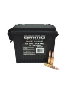 Ammo Inc Target and Range .308 Winchester Rifle Ammo - 147 Grain | FMJ | 120rd Can