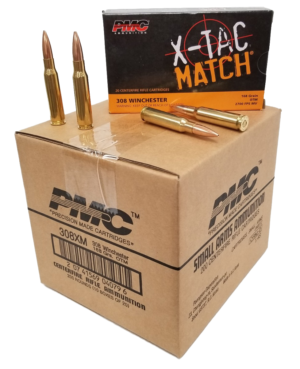 PMC X-TAC Match .308 Winchester Rifle Ammo - 168 Grain OTM 200rd Cube 308XM-img-0